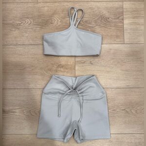 CSB light gray biker shorts & sports bra
